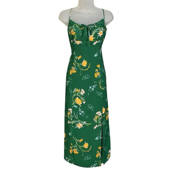 Urban Outfitters April Tie-Back Floral Green Midi Dress Women's Medium - Picture 3 of 8